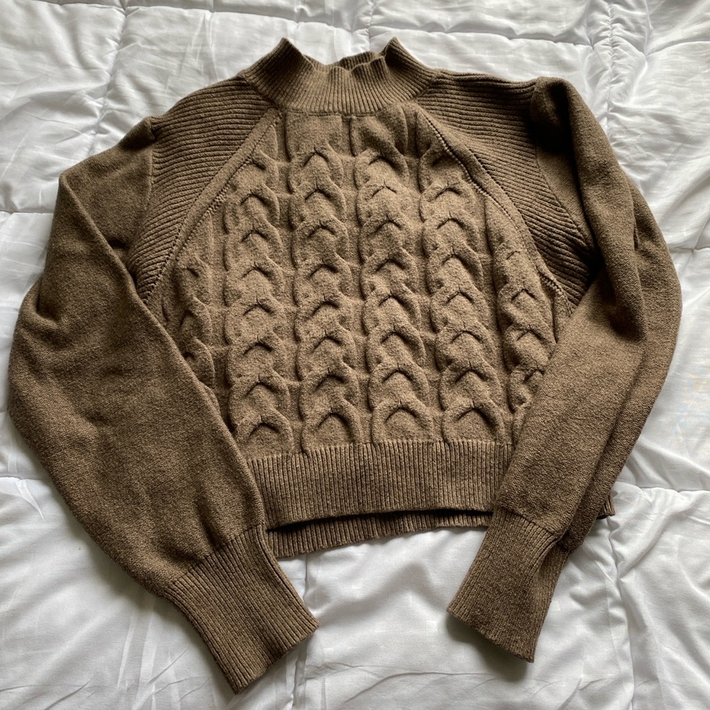 Timing Brown Cowl Neck Sweater Cropped
